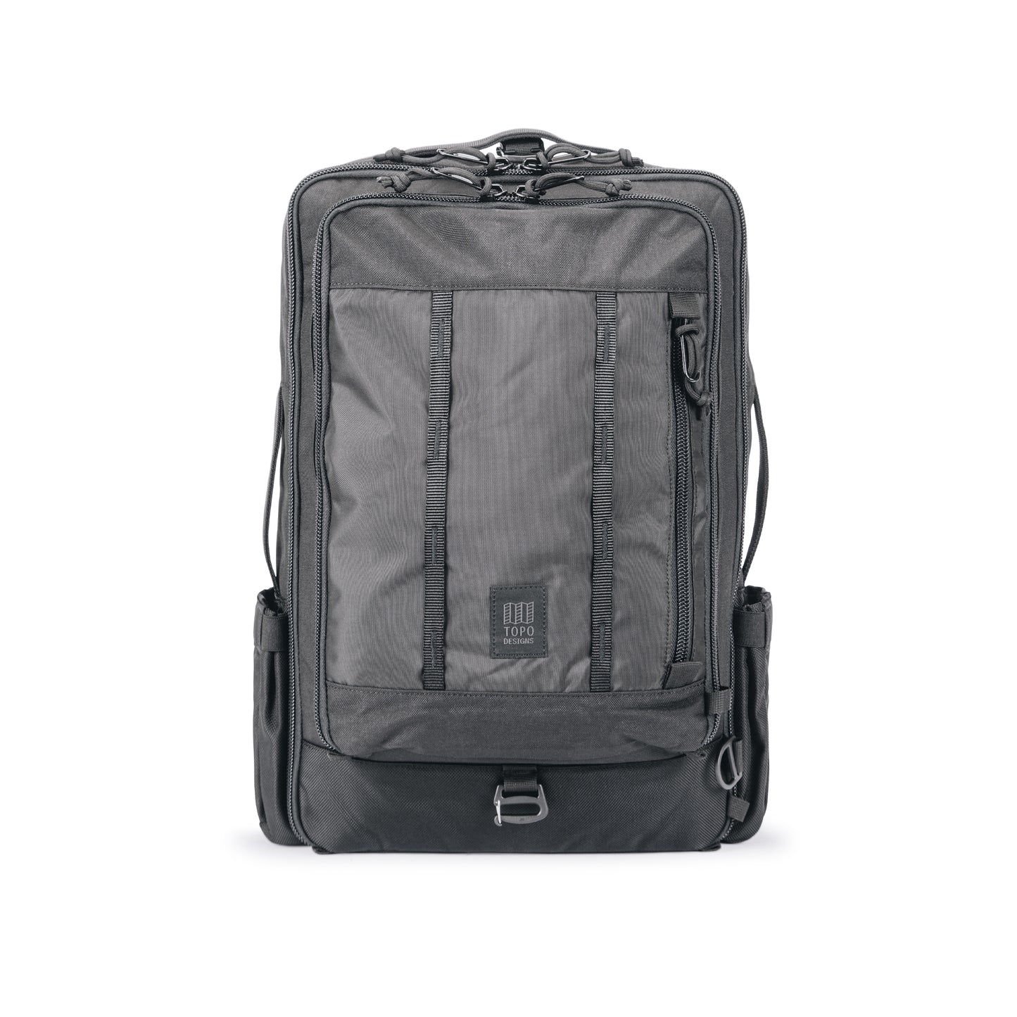 Topo Designs Global Travel Bag 30L Durable Carry On Convertible Laptop Travel Backpack in "Black / Black".